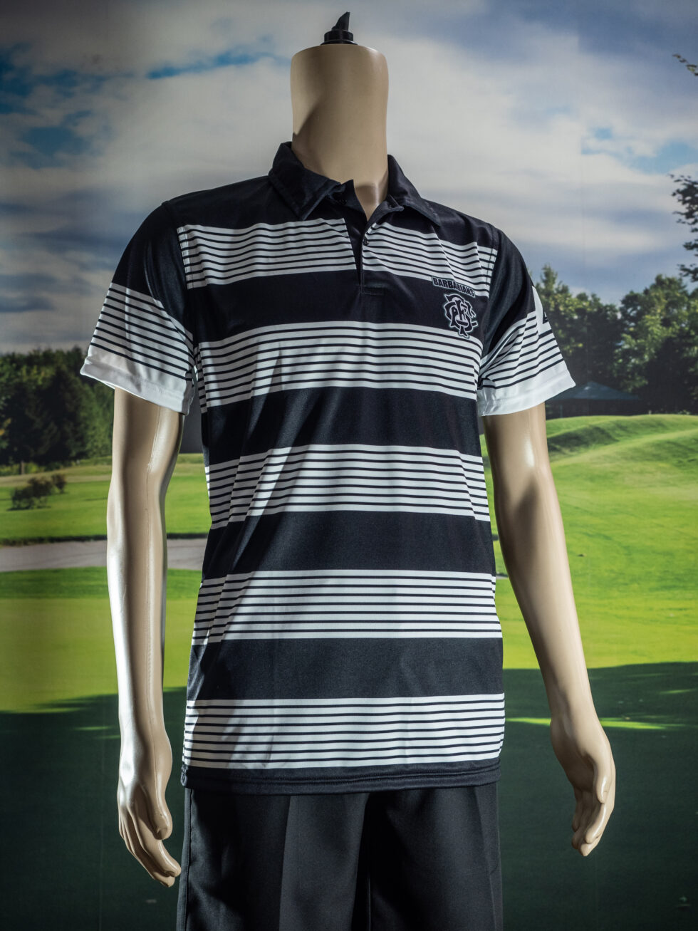 Branded golf apparel on the rail